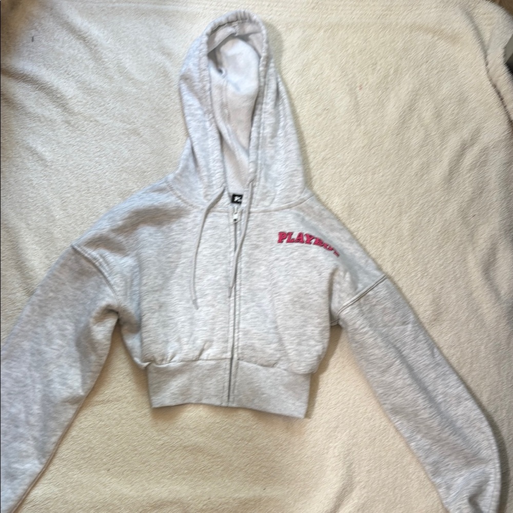 PLAYBOY Gray Hoodie Jacket with Pink Logo